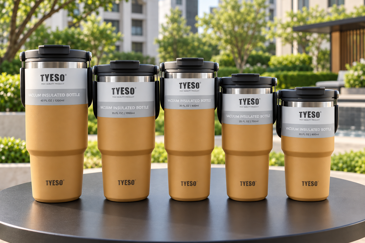 Five insulated bottles in white, black, orange, blue and green